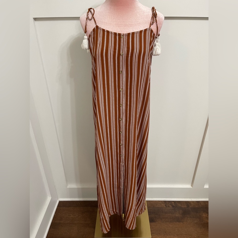 Faithfull The Brand x Anthropologie Copper Brown Stripe Maxi Dress Sz Medium (6) - Picture 3 of 11